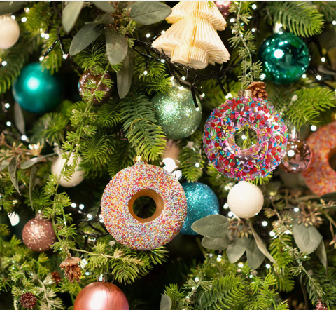 Mini Donut Ornament Colorful Donut Christmas Tree Ornaments Sparkling blown glass Holiday Decorations