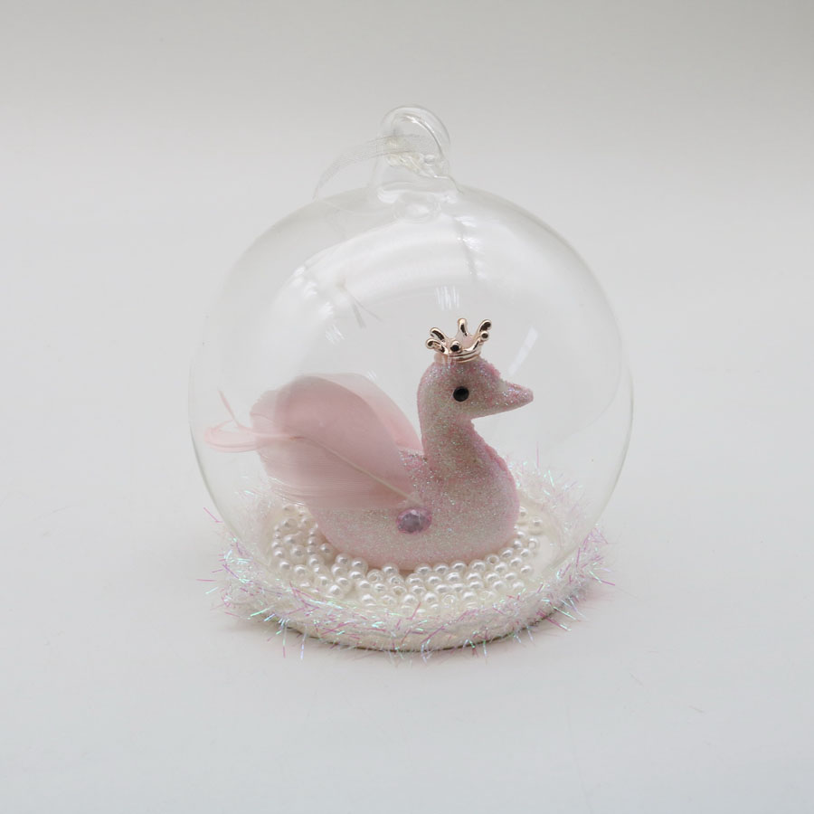  Glass Ornaments with swan Decoration for Wedding Party Glass Hanging Ball 