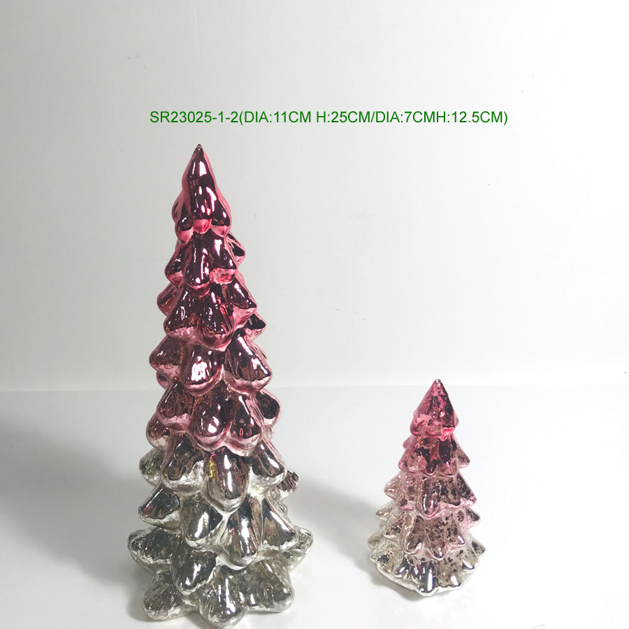 Mercury Glass Christmas Tree with Timer, with Fairy Lights, Lighted Glass Tabletop Christmas Tree Decoration