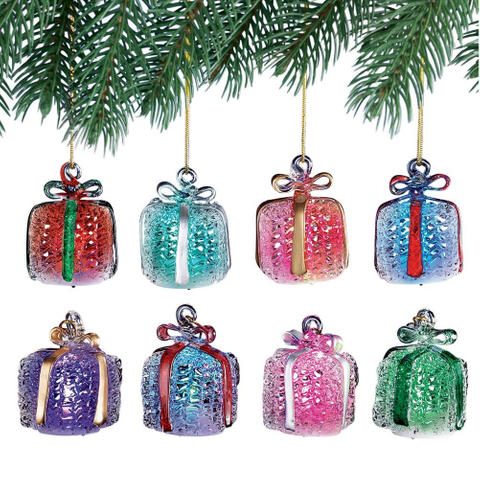 Set of 8 Glass Gift Parcel with LED