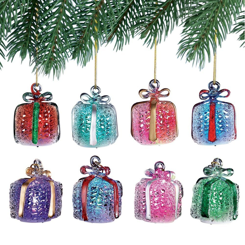 Set of 8 Glass Gift Parcel with LED