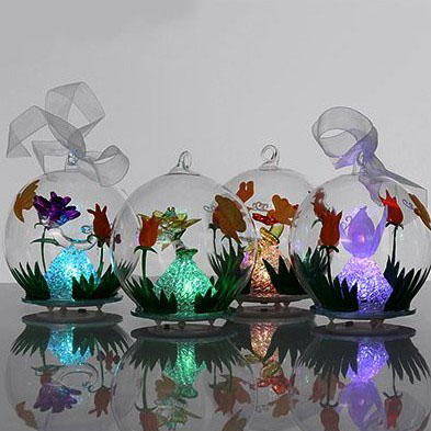 Set of 4 glass LED ball for spring season decoration