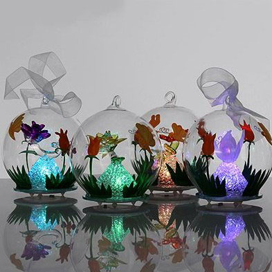 Set of 4 glass LED ball for spring season decoration