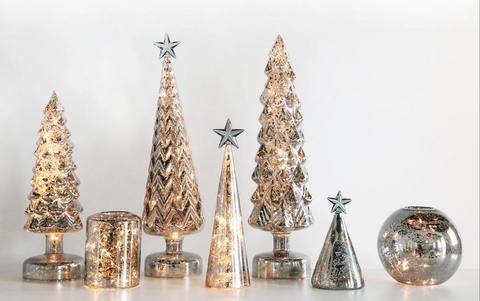 New Design Tabletop Pine Cone Hand Blown Glass Christmas Tree With Led Lights