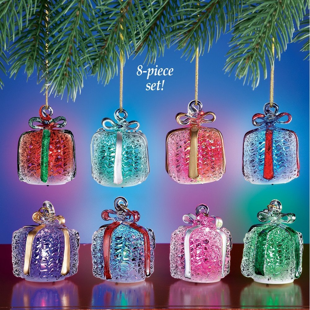 Set of 8 Glass Gift Parcel with LED