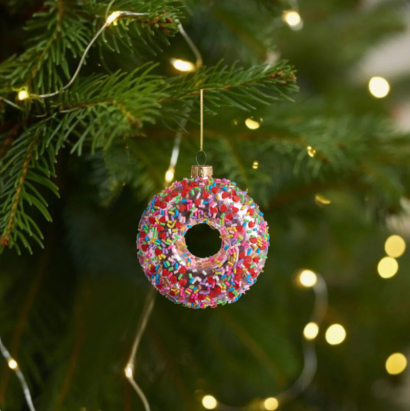 Mini Donut Ornament Colorful Donut Christmas Tree Ornaments Sparkling blown glass Holiday Decorations