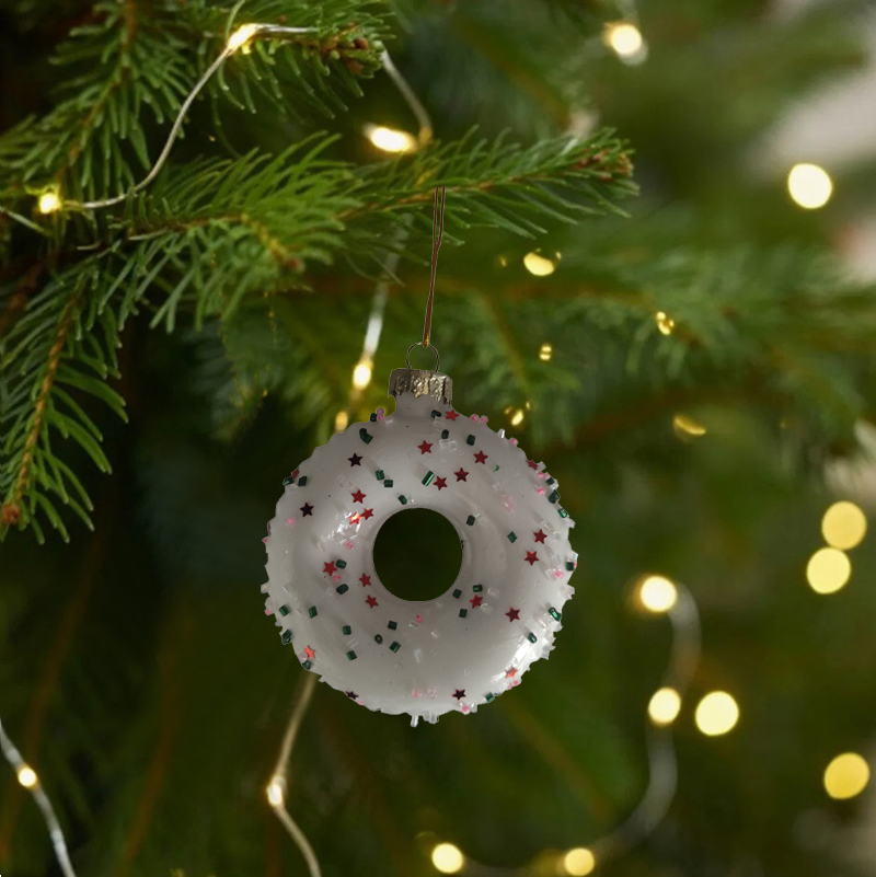 Mini Donut Ornament Colorful Donut Christmas Tree Ornaments Sparkling blown glass Holiday Decorations