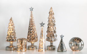 New Design Tabletop Pine Cone Hand Blown Glass Christmas Tree With Led Lights