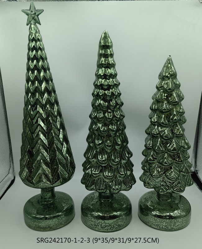 Light Mercury Glass Christmas Tree with Ornaments Tabletop Christmas Ornaments Holiday Season Decoration 