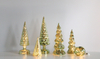 Mercury Glass Christmas Tree Decoration with Fairy Lights, Silver Finish, Holiday Table Centerpiece or Mantle Decor