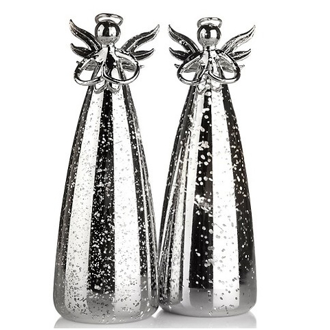 Set of 2 Christmas decoration Mercury Glass LED Angel with Gold and Silver 