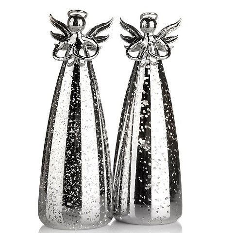 Set of 2 Christmas decoration Mercury Glass LED Angel with Gold and Silver 
