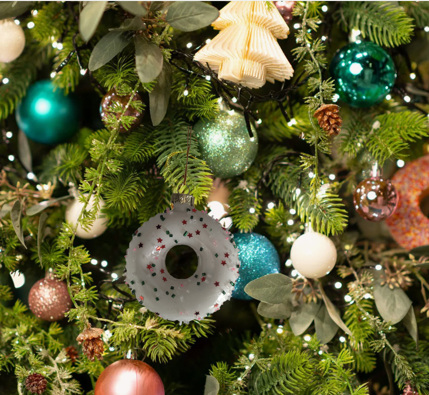 Mini Donut Ornament Colorful Donut Christmas Tree Ornaments Sparkling blown glass Holiday Decorations