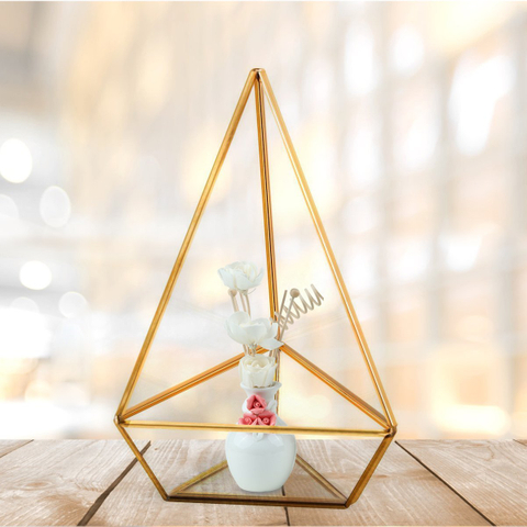 Glass terrarium copper H8.3" Triangle base