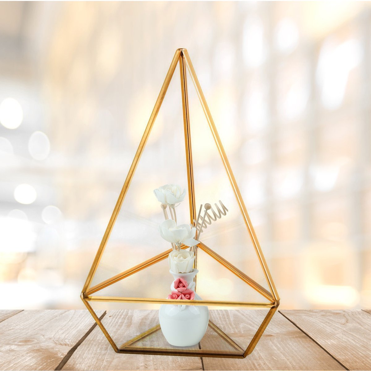 Glass terrarium copper H8.3" Triangle base