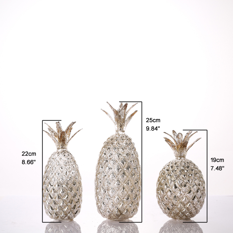 Set of 3 mercury glass pineapple with LED
