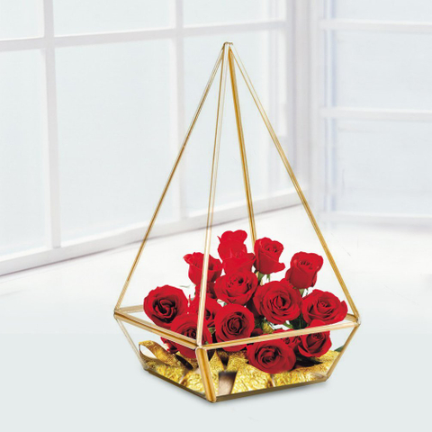 Glass terrarium copper 9" hexagonal base