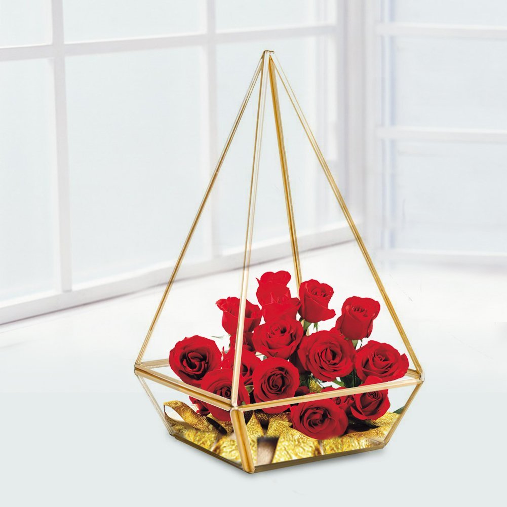 Glass terrarium copper 9" hexagonal base