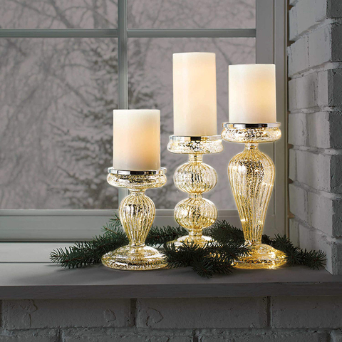 Set of 3 Mercury Glass Candle Holder with LED