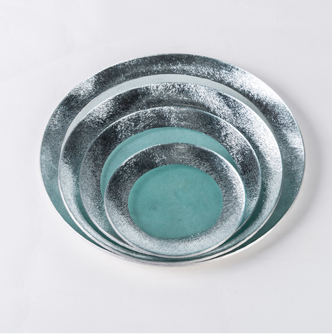 Silve edge round glass plate