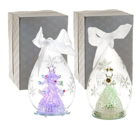 Set of 2 glass LED ornaments