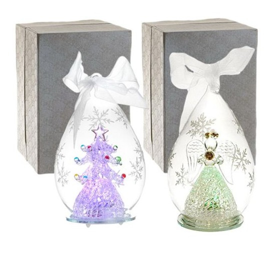 Set of 2 glass LED ornaments