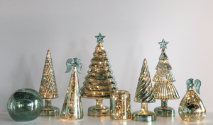 Silver Mercury Glass Christmas Tree, Small Tabletop Christmas Tree with Light, Battery Operated