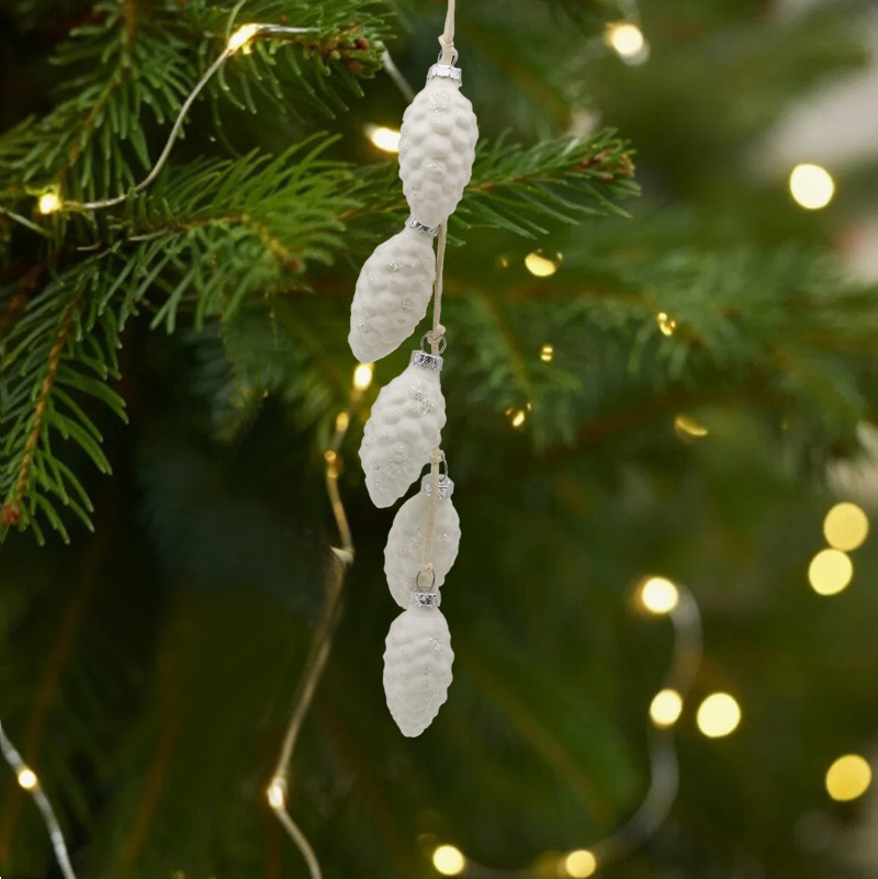 White Glass Pine Nuts Ornaments Decoration for Christmas Decoration