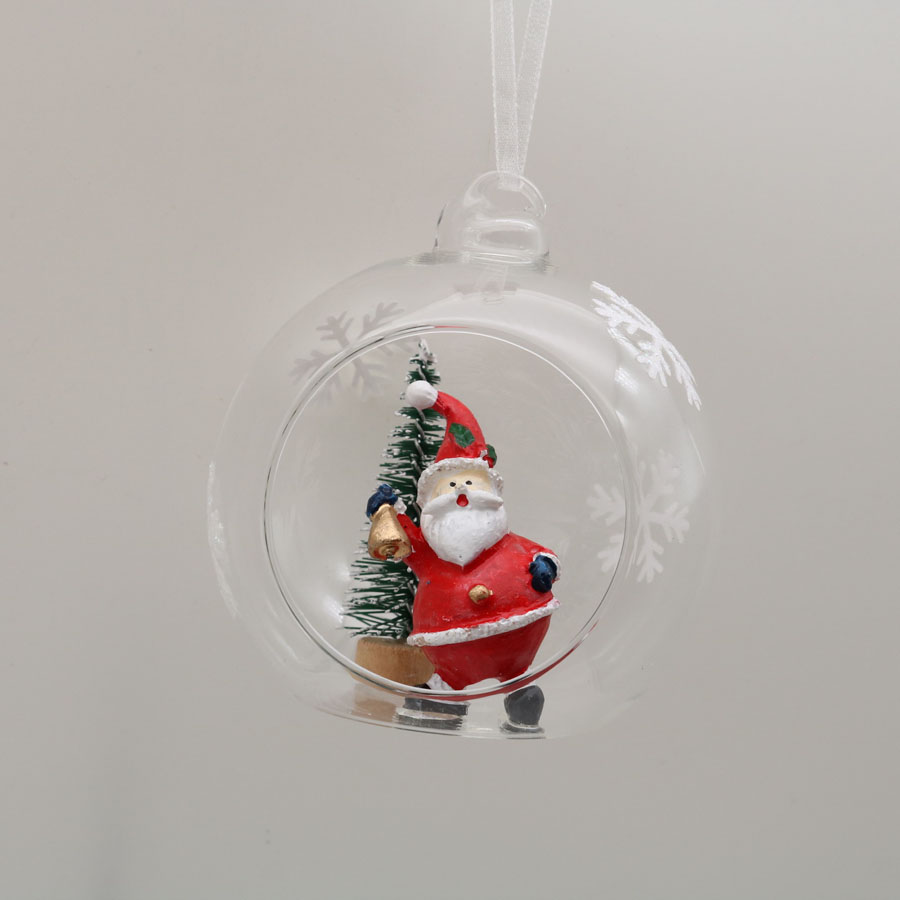  Glass Ball with Santa Claus Ornaments Decoration for Party Glass Santa Claus Hanging Ball