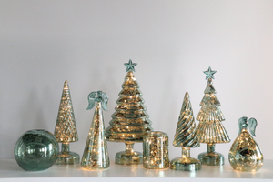 Silver Mercury Glass Christmas Tree, Small Tabletop Christmas Tree with Light, Battery Operated