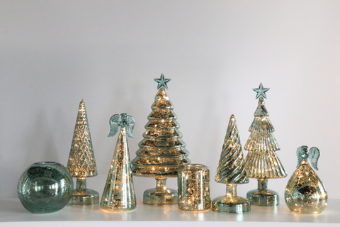 Silver Mercury Glass Christmas Tree, Small Tabletop Christmas Tree with Light, Battery Operated