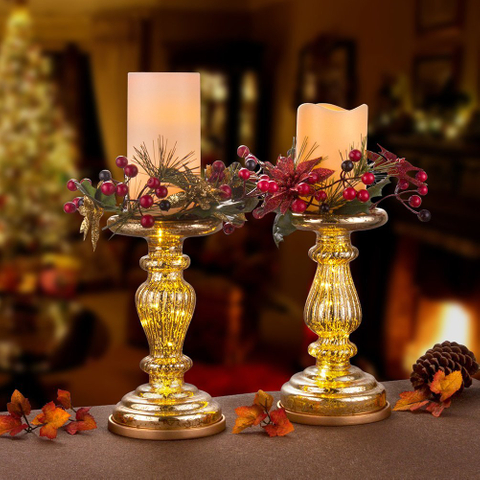 Glass candle holder with LED