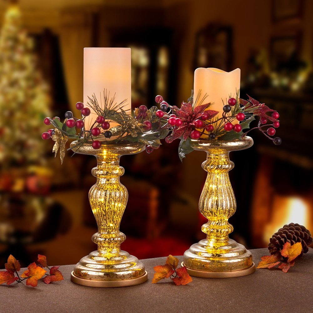 Glass candle holder with LED