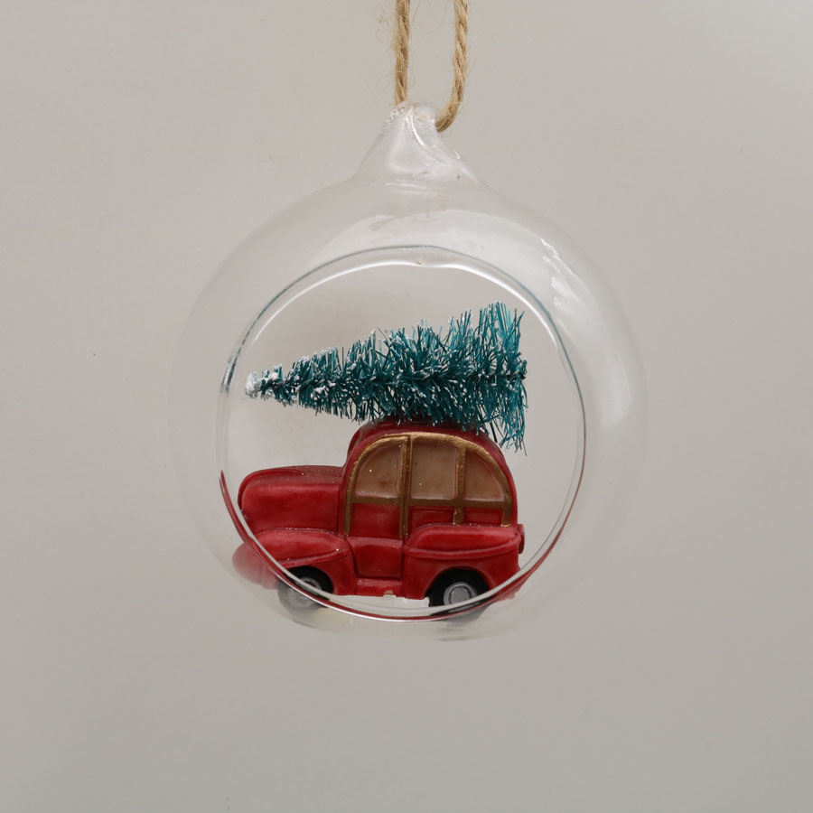  Glass Ornaments with car Decoration for Party Glass Hanging Ball with car