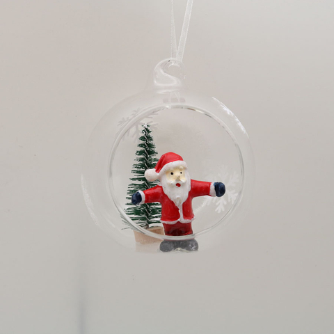  Glass Ball with Santa Claus Ornaments Decoration for Party Glass Santa Claus Hanging Ball