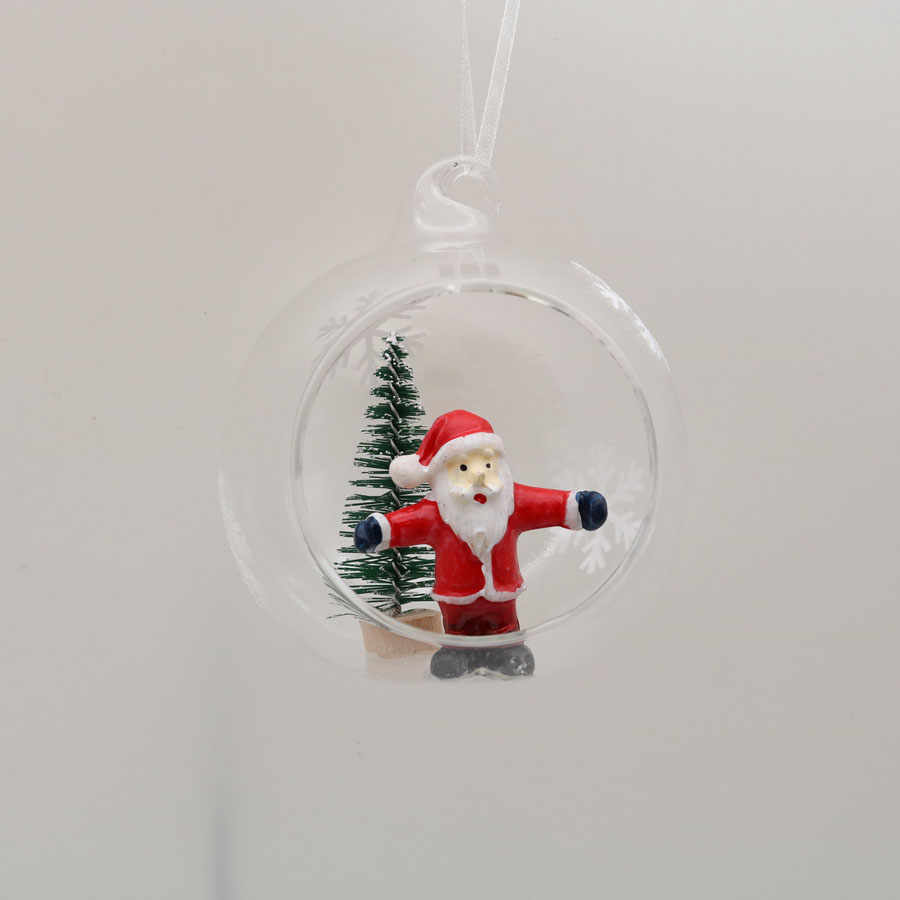  Glass Ball with Santa Claus Ornaments Decoration for Party Glass Santa Claus Hanging Ball