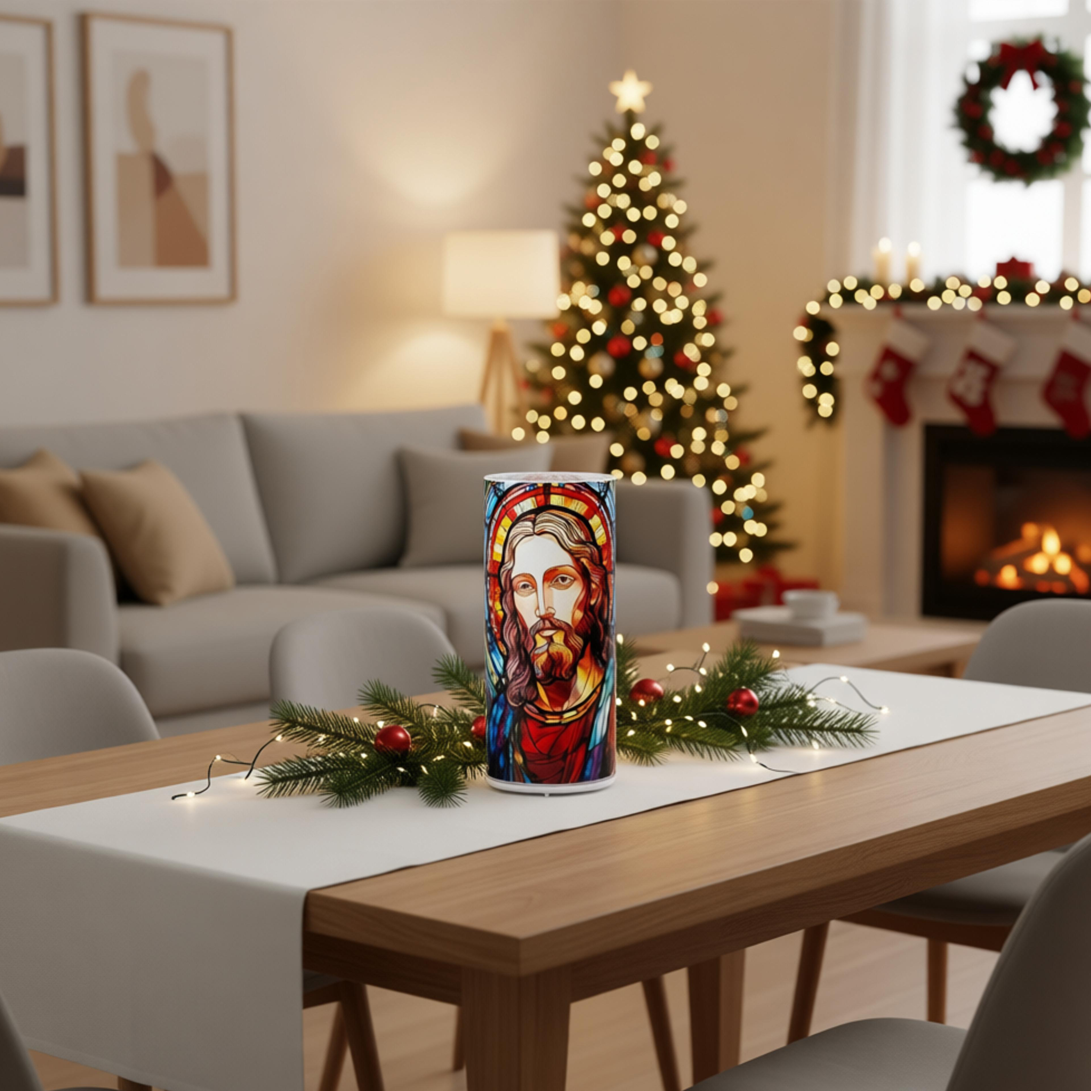 LED GLASS CANDLE HOLDER JESUS 
