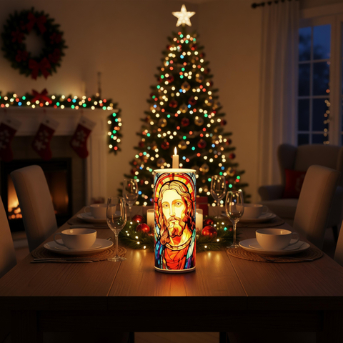 LED GLASS CANDLE HOLDER JESUS 